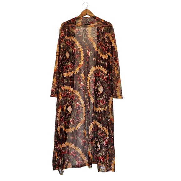 Vtg Shelor Mesh Duster Cardigan Womens L Brown Earthy Boho Cottagecore - Picture 2 of 10